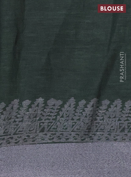 Pure linen saree green with allover prints and silver zari woven border