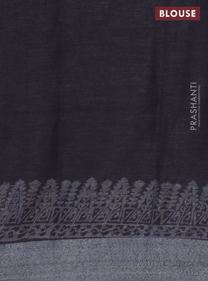 Pure linen saree grey and black with allover prints and silver zari woven border