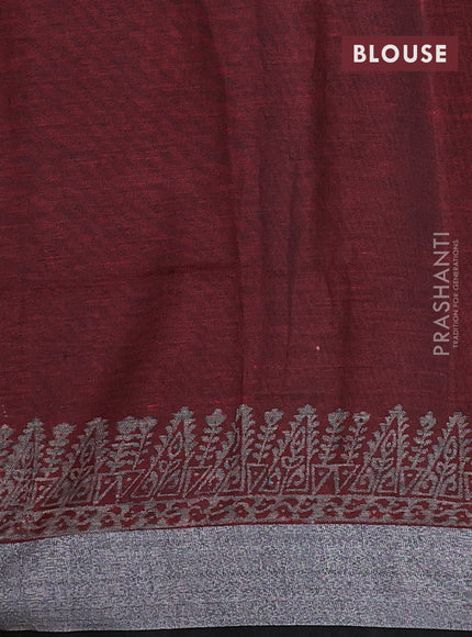 Pure linen saree red and black with allover prints and silver zari woven border