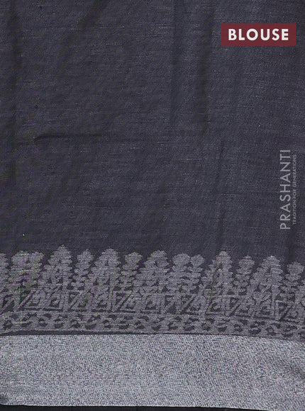 Pure linen saree grey and black with allover prints and silver zari woven border