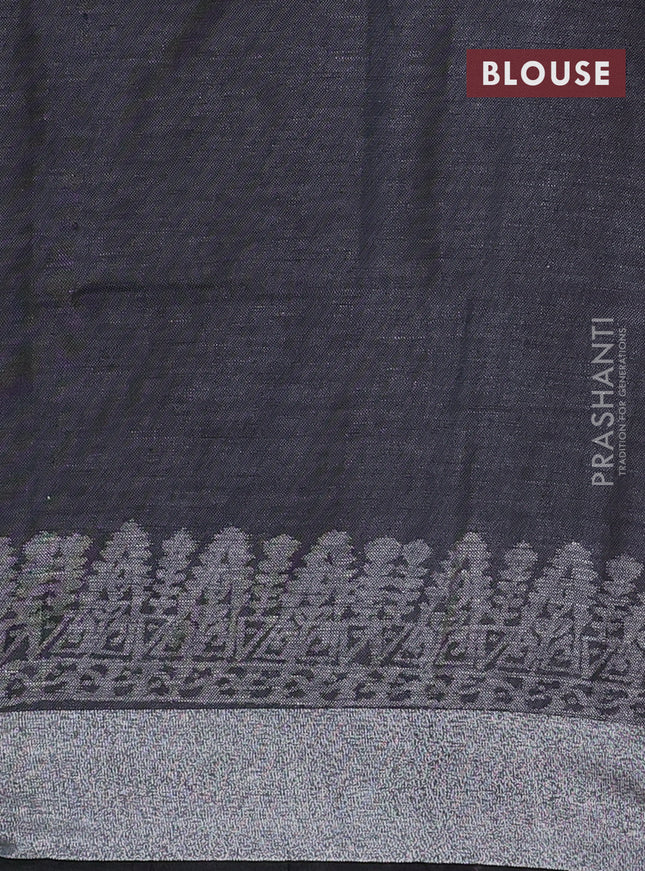 Pure linen saree grey and black with allover prints and silver zari woven border