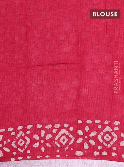 Pure linen saree pink with batik butta prints and silver zari woven border