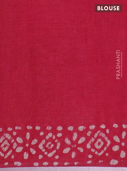 Pure linen saree pink with batik butta prints and silver zari woven border