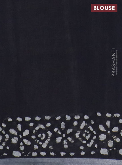 Pure linen saree black with batik butta prints and silver zari woven border