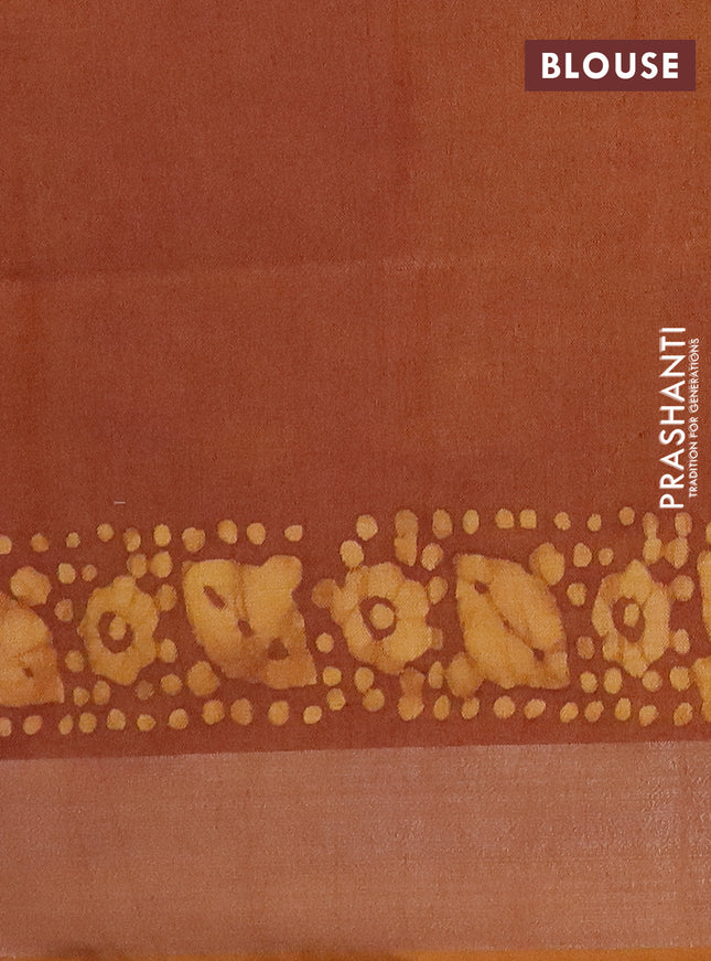 Pure linen saree purple and mustard yellow with batik butta prints and silver zari woven border