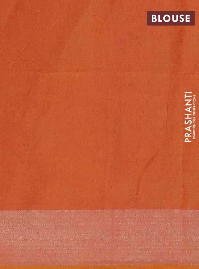 Pure linen saree dark pink and mustard yellow with batik butta prints and silver zari woven border