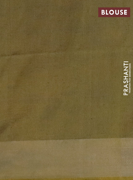 Pure linen saree peacock blue shade and mustard yellow with batik butta prints and silver zari woven border