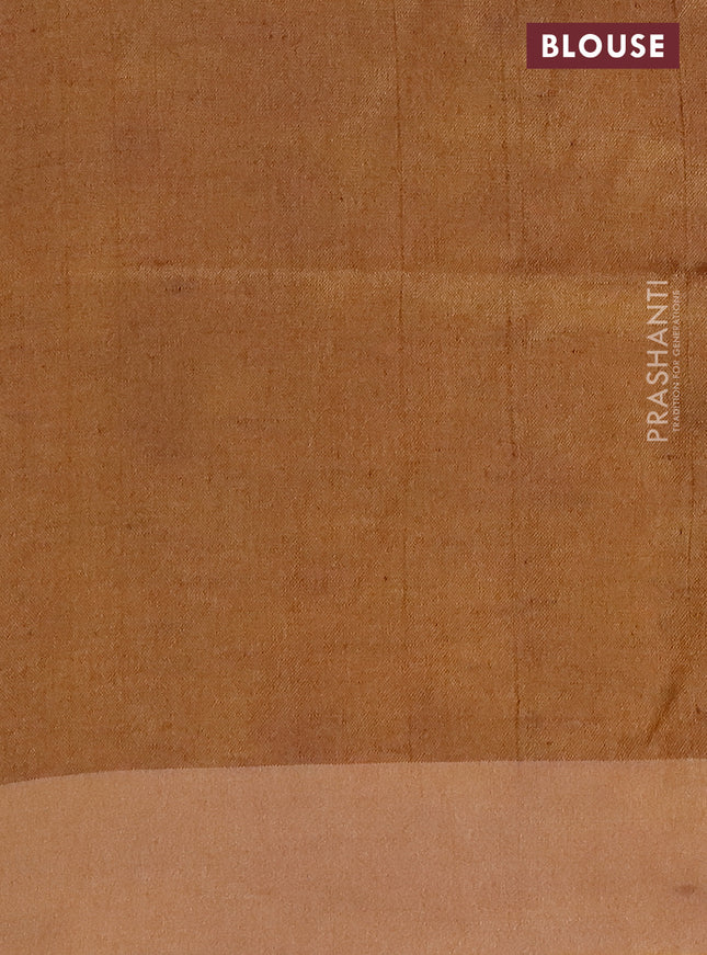 Pure linen saree deep violet and mustard yellow with batik butta prints and silver zari woven border