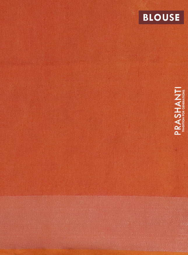 Pure linen saree dark pink and yellow with batik butta prints and silver zari woven border