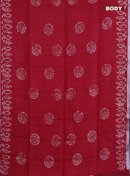 Pure linen saree pink with batik butta prints and silver zari woven border