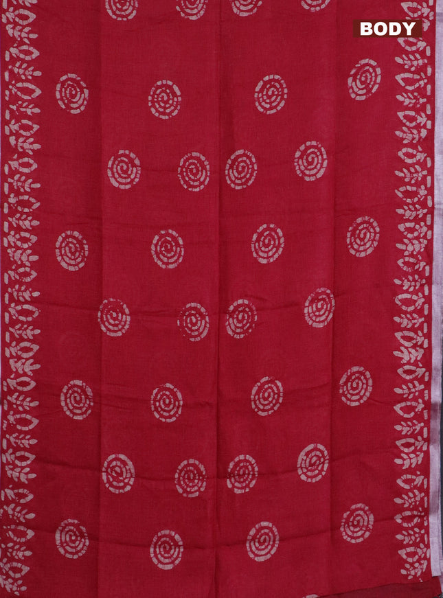Pure linen saree pink with batik butta prints and silver zari woven border