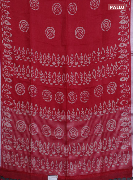 Pure linen saree pink with batik butta prints and silver zari woven border
