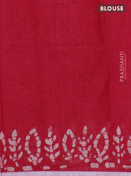 Pure linen saree pink with batik butta prints and silver zari woven border