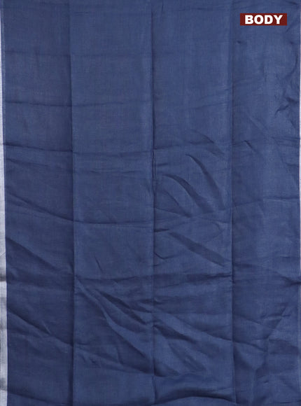 Pure linen saree blue shade with plain body and silver zari woven border