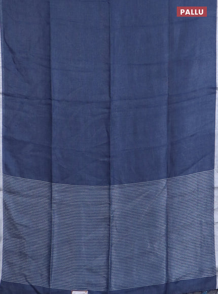 Pure linen saree blue shade with plain body and silver zari woven border
