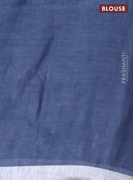 Pure linen saree blue shade with plain body and silver zari woven border