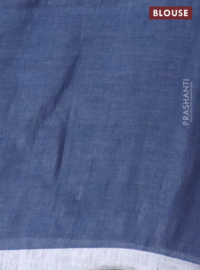 Pure linen saree blue shade with plain body and silver zari woven border