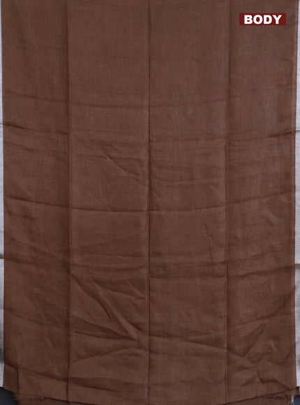 Pure linen saree dark sandal with plain body and silver zari woven border