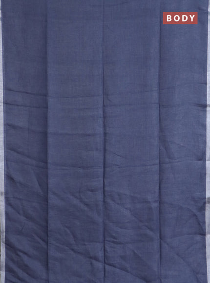 Pure linen saree grey shade with plain body and silver zari woven border