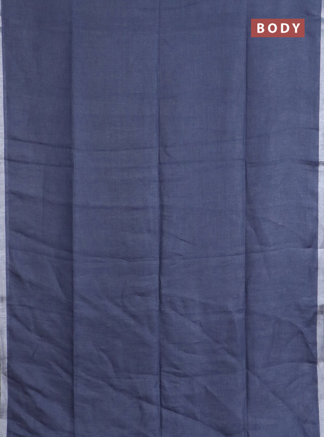 Pure linen saree grey shade with plain body and silver zari woven border