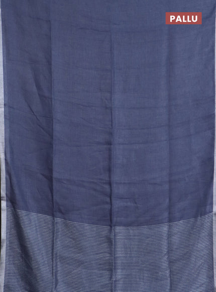 Pure linen saree grey shade with plain body and silver zari woven border