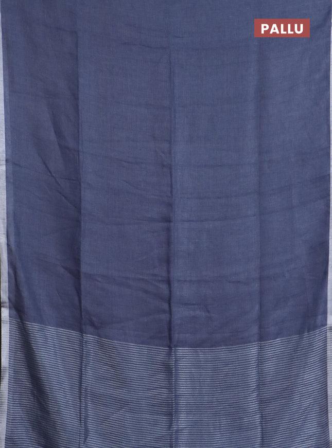 Pure linen saree grey shade with plain body and silver zari woven border