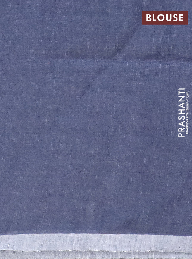 Pure linen saree grey shade with plain body and silver zari woven border