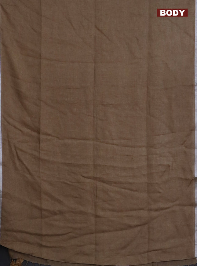 Pure linen saree sandal with plain body and silver zari woven border