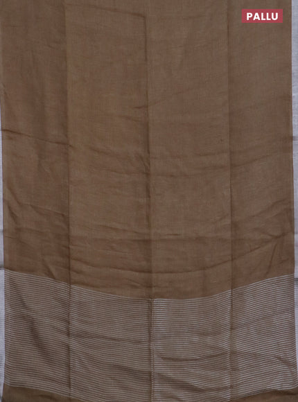 Pure linen saree sandal with plain body and silver zari woven border