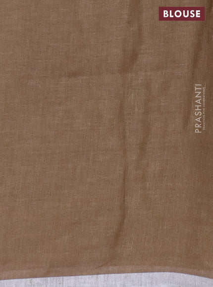 Pure linen saree sandal with plain body and silver zari woven border