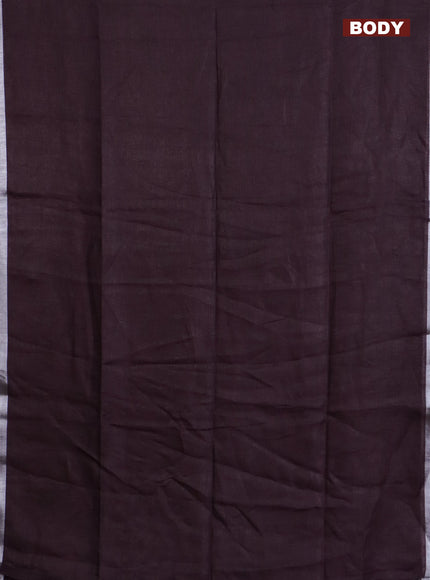 Pure linen saree brown with plain body and silver zari woven border