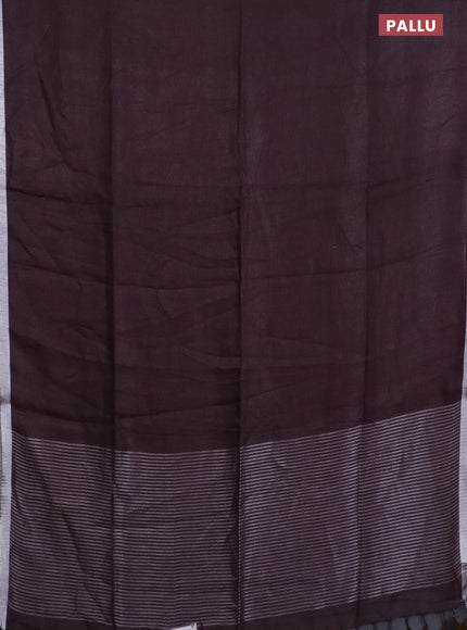 Pure linen saree brown with plain body and silver zari woven border