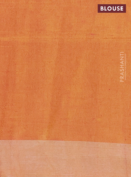 Pure linen saree dark pink with batik prints and silver zari woven border