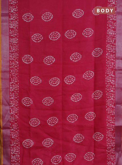 Pure linen saree pink with batik butta prints and silver zari woven border