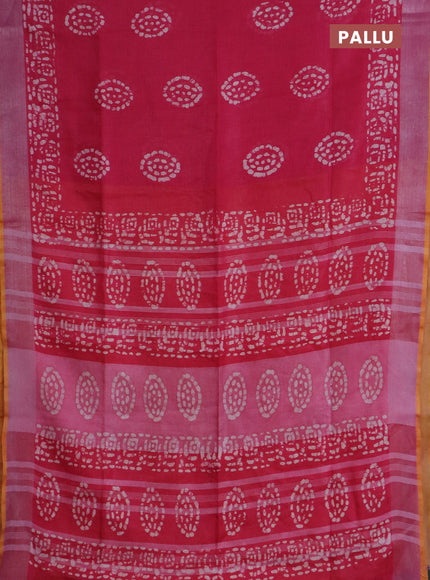Pure linen saree pink with batik butta prints and silver zari woven border