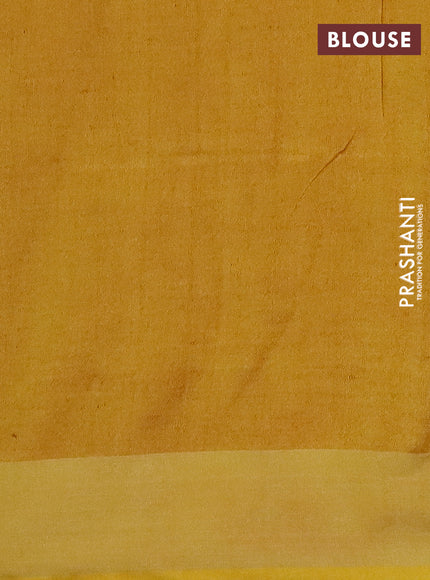 Pure linen saree dark mustard with batik butta prints and silver zari woven border