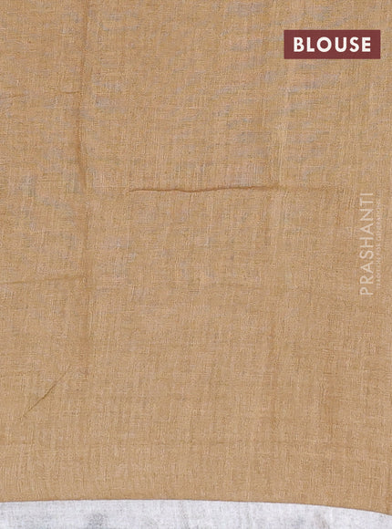 Pure linen saree sandal with plain body and silver zari woven border