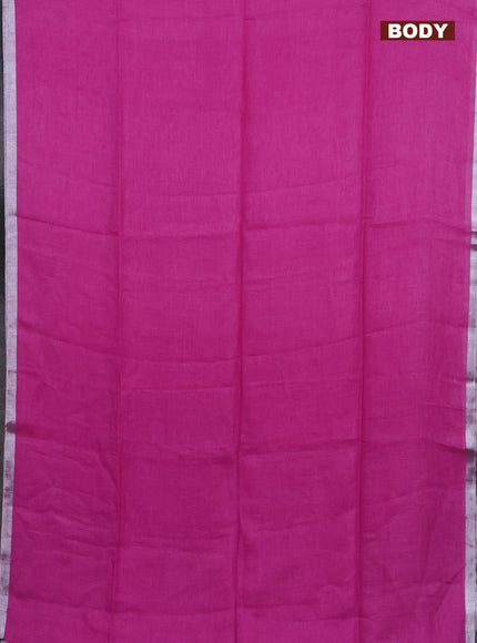 Pure linen saree pink with plain body and silver zari woven border
