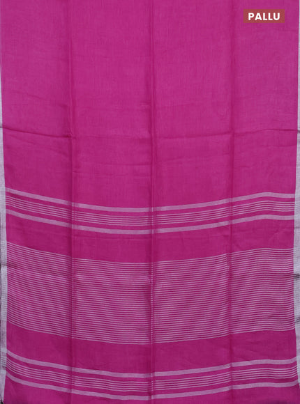 Pure linen saree pink with plain body and silver zari woven border