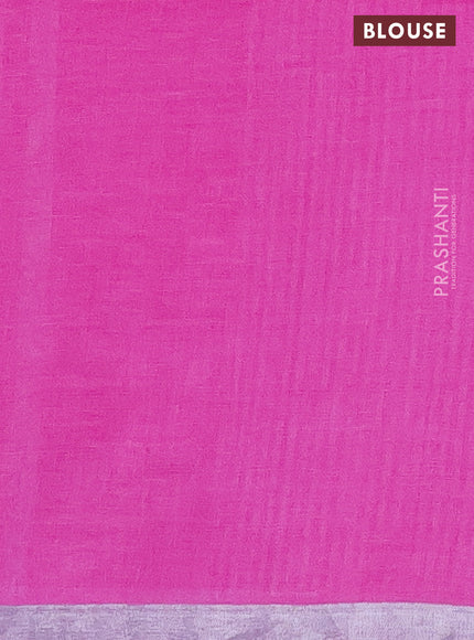 Pure linen saree pink with plain body and silver zari woven border