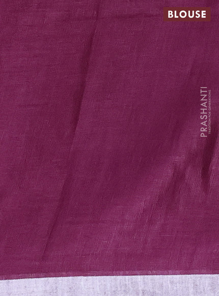 Pure linen saree wine shade with plain body and silver zari woven border