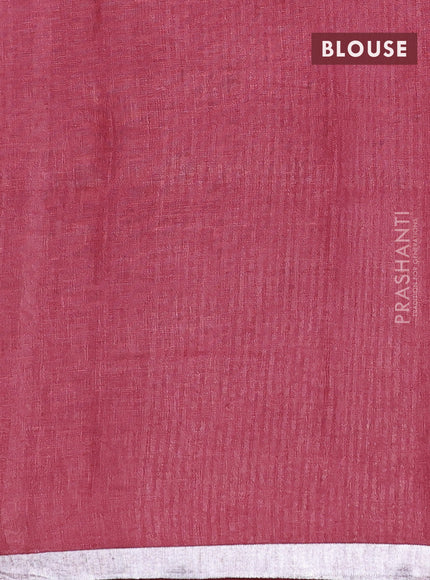 Pure linen saree maroon shade with plain body and silver zari woven border