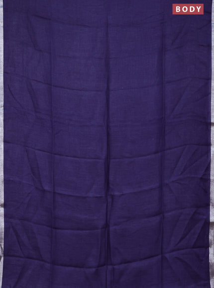 Pure linen saree blue shade with plain body and silver zari woven border