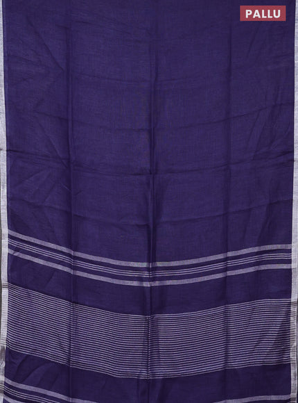 Pure linen saree blue shade with plain body and silver zari woven border