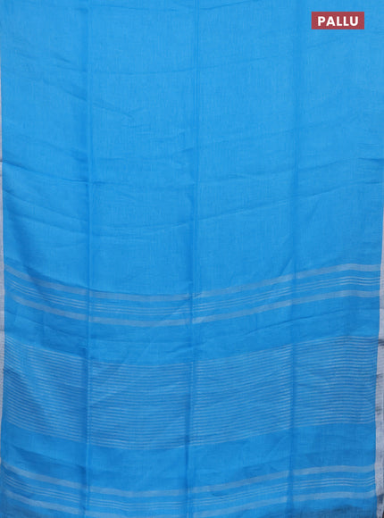 Pure linen saree light blue with plain body and silver zari woven border