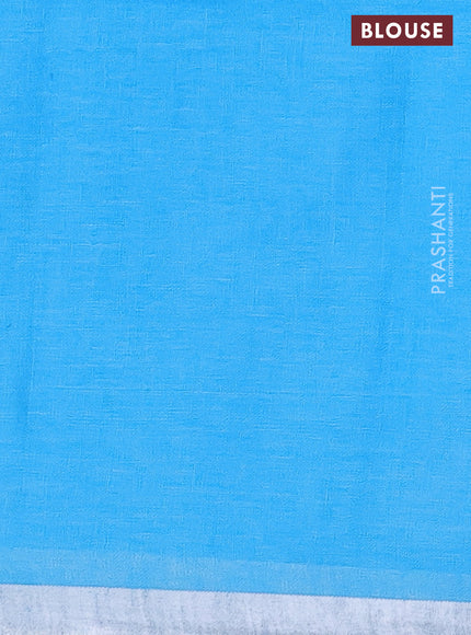 Pure linen saree light blue with plain body and silver zari woven border