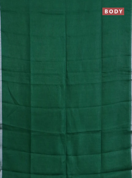 Pure linen saree green with plain body and silver zari woven border
