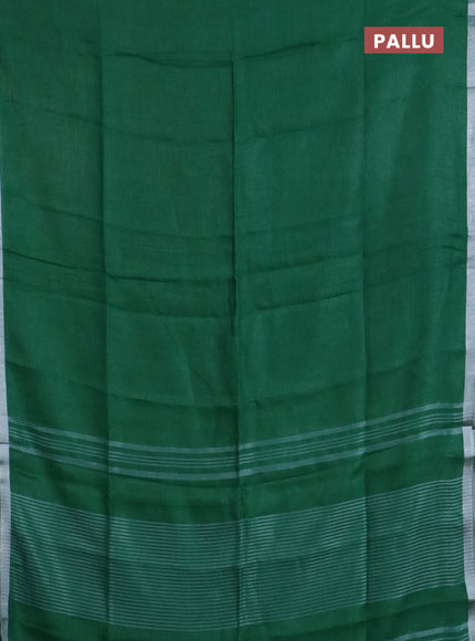 Pure linen saree green with plain body and silver zari woven border