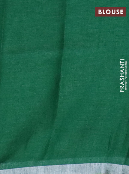 Pure linen saree green with plain body and silver zari woven border