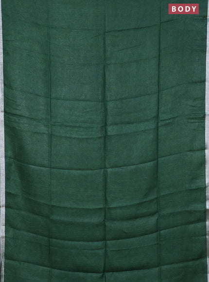 Pure linen saree green with plain body and silver zari woven border